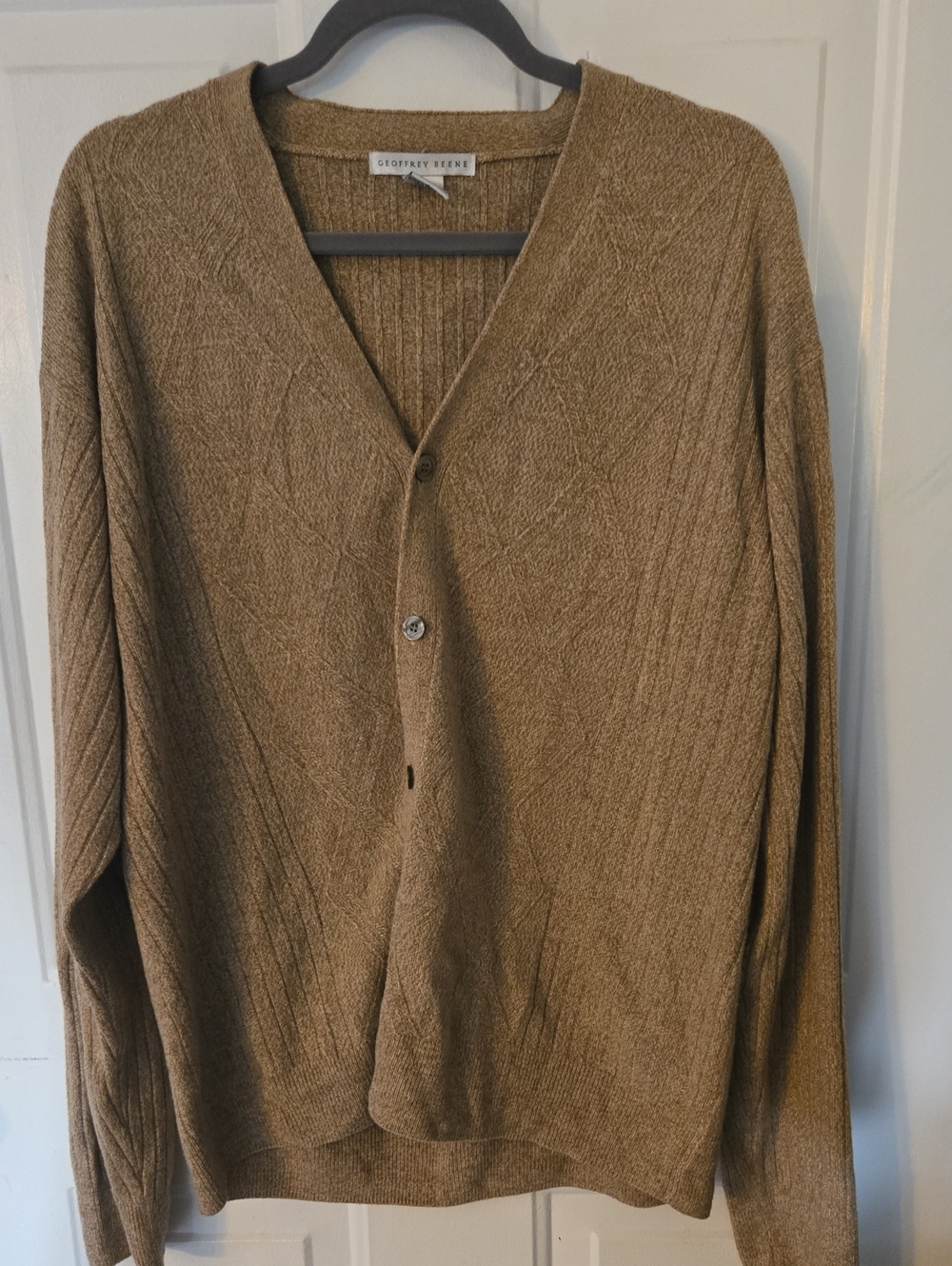 Geoffrey Beene Camel Brown V-Neck Cardigan Sweater